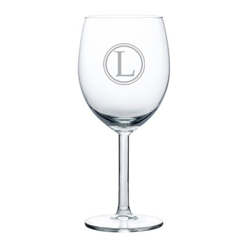 Wine Glass Goblet Circle Monogram Letter (L, 10 oz)