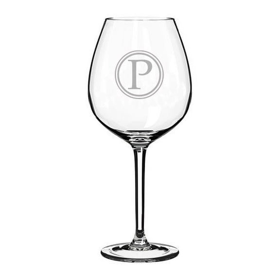 Wine Glass Goblet Circle Monogram Letter (P, 20 oz)