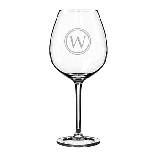 Wine Glass Goblet Circle Monogram Letter (W, 20 oz)