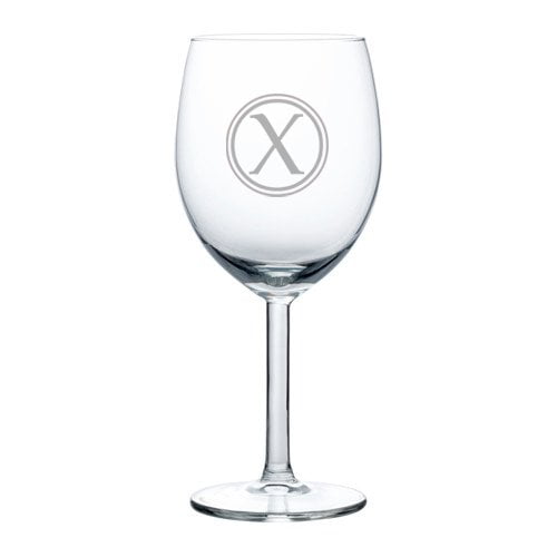 Wine Glass Goblet Circle Monogram Letter (X, 10 oz)
