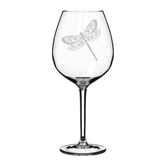 Wine Glass Goblet Floral Dragonfly (20 oz Jumbo)