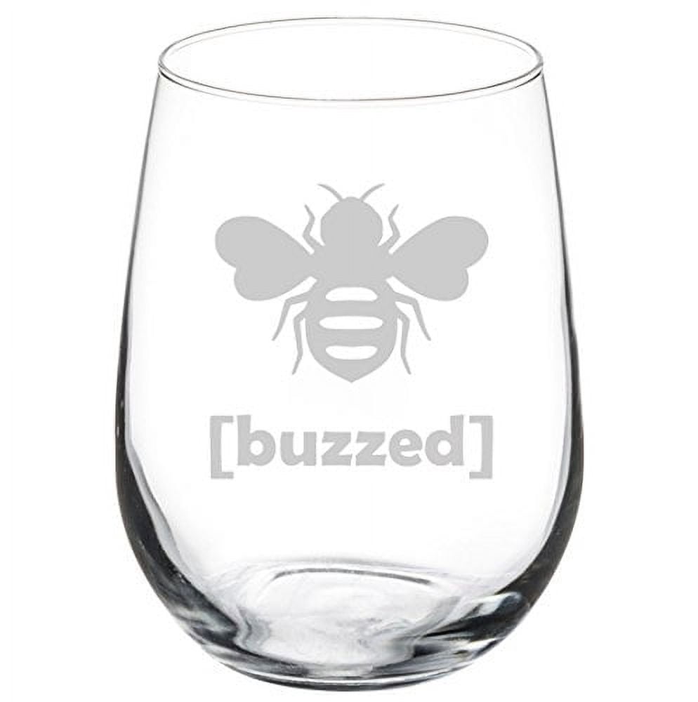 Set Of 4 Funny Wine Glasses - Drunk, Buzzed, Lit, Toasted Stemless Goblets (17 Oz)