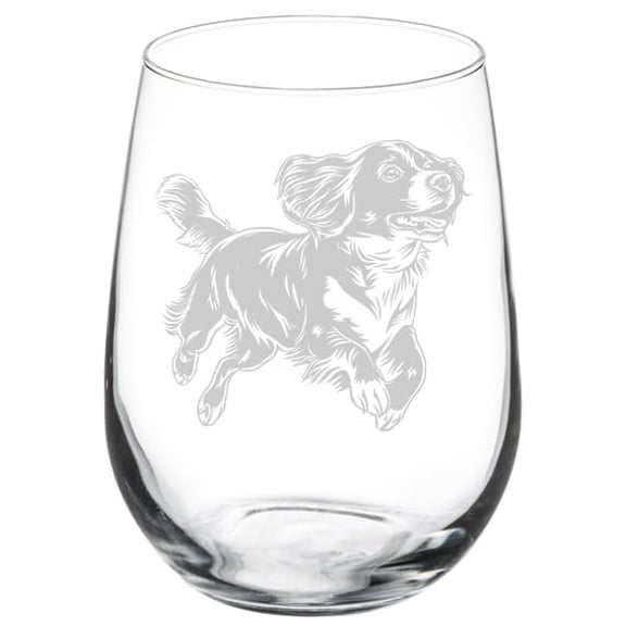 Wine Glass Goblet Gift Cavalier King Charles Spaniel Running (17 oz Stemless)