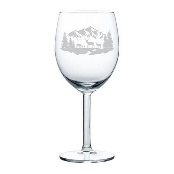 Wine Glass Goblet Gift Deer Mountain Forest River Scene (10 oz)