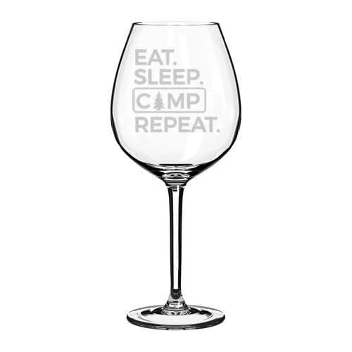 Wine Glass Goblet Gift Eat Sleep Camp Repeat (20 oz Jumbo)