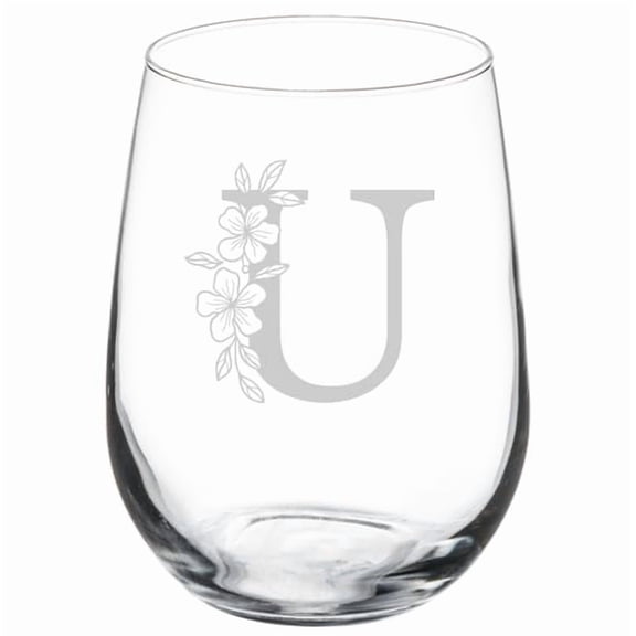 Wine Glass Goblet Gift Floral Monogram Letters (17 oz Stemless) (U)