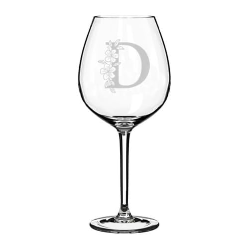 Wine Glass Goblet Gift Floral Monogram Letters (20 oz Jumbo) (D)