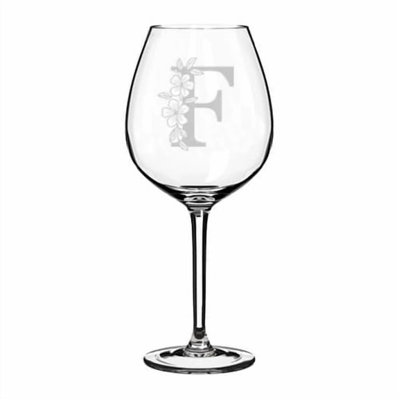 Wine Glass Goblet Gift Floral Monogram Letters (20 oz Jumbo) (F)