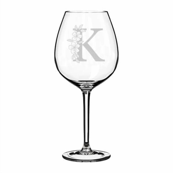 Wine Glass Goblet Gift Floral Monogram Letters (20 oz Jumbo) (K)
