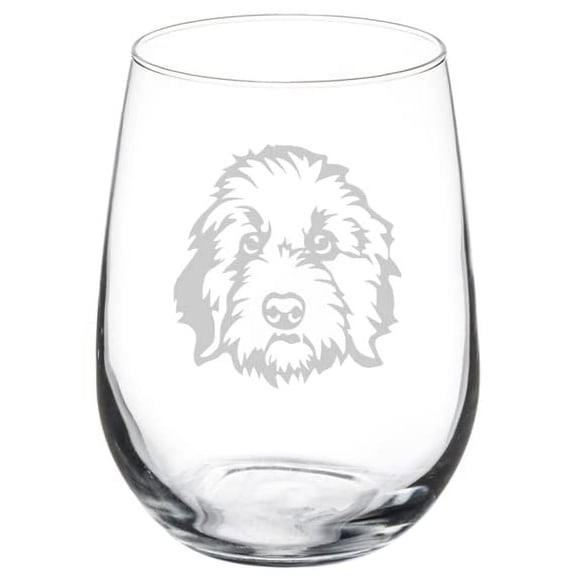 Wine Glass Goblet Gift Golden Doodle Face (17 oz Stemless)