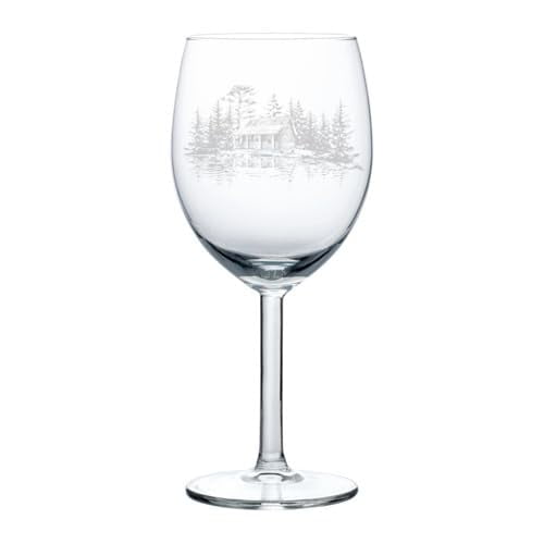 Wine Glass Goblet Gift Lake Edge Cabin In Forest Trees (10 oz)