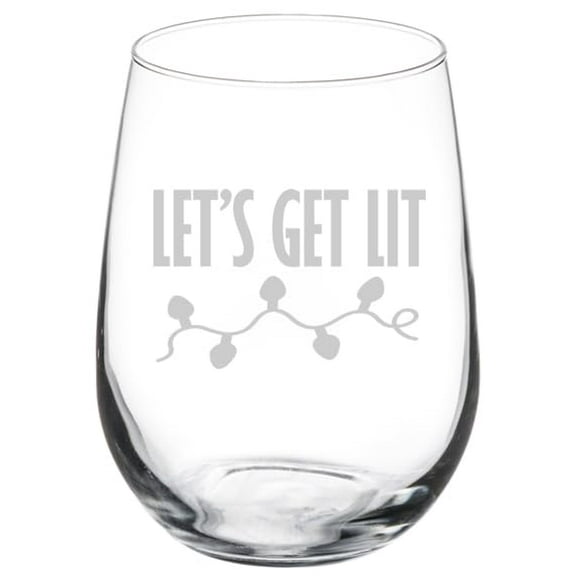 Wine Glass Goblet Gift Let's Get Lit Funny Christmas Lights (17 oz Stemless)