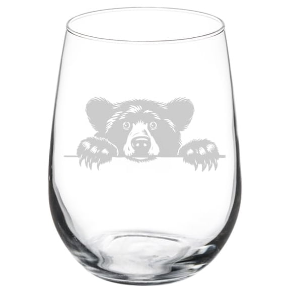 Wine Glass Goblet Gift Peeking Bear (17 oz Stemless)