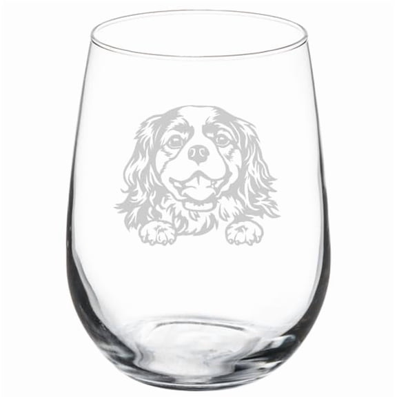 Wine Glass Goblet Gift Peeking King Charles Cavalier Dog (17 oz Stemless)