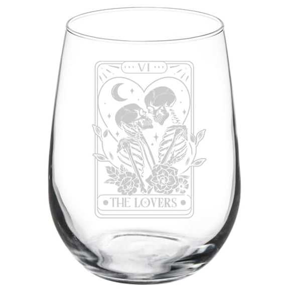 Wine Glass Goblet Gift The Lovers Skeletons Tarot Card (17 oz Stemless)