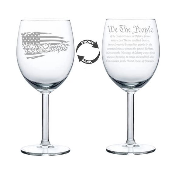 Wine Glass Goblet Gift Two Sided We The People American Flag (10 oz)