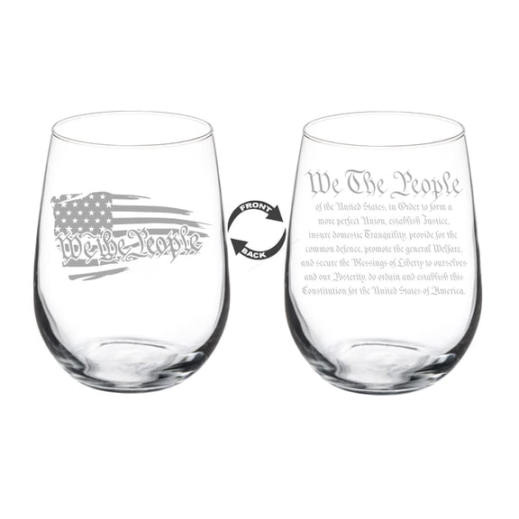 Wine Glass Goblet Gift Two Sided We The People American Flag (17 oz Stemless)
