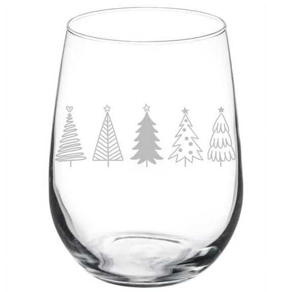 Wine Glass Goblet Stylized Christmas Trees (17 oz Stemless)