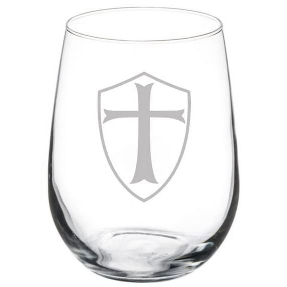Wine Glass Goblet Templar Shield Knight Cross (17 oz Stemless)