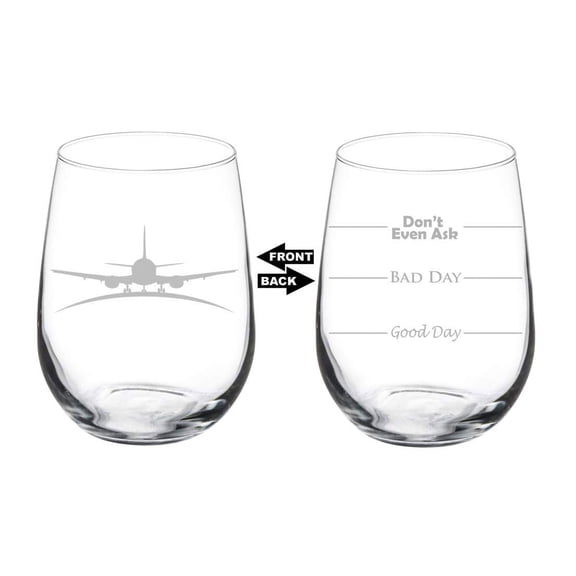 Wine Glass Goblet Two Sided Airplane Pilot Flight Attendant (17 oz Stemless)