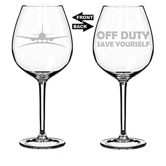 Wine Glass Goblet Two Sided Airplane Pilot Flight Attendant Off Duty Save Yourself (20 oz Jumbo)
