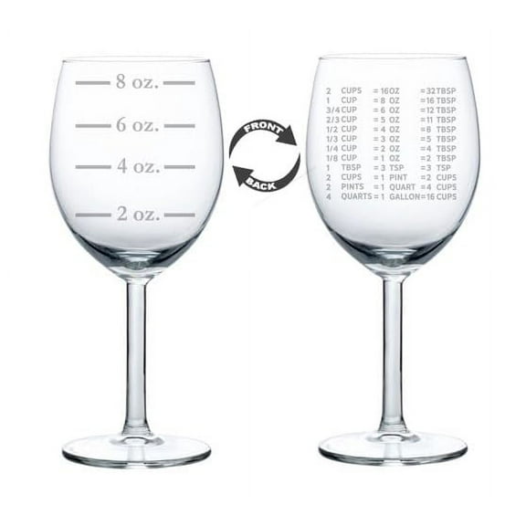 Wine Glass Goblet Two Sided Gift Measuring Cup Liquid Volumes Ounces Kitchen Conversion Chart Kitchen Measurement Chart (10 oz)