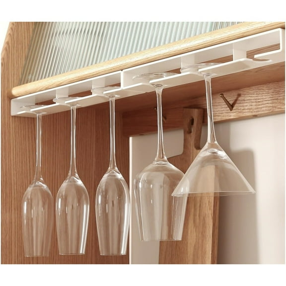 Wine Glass Holder,Space-Saving Under-Cabinet Glass Rack,No-Drill Hanging Stemware Organizer,Plastic Cup Storage Hanger for Bar and Home Kitchen Organizer,2 Pcs,White