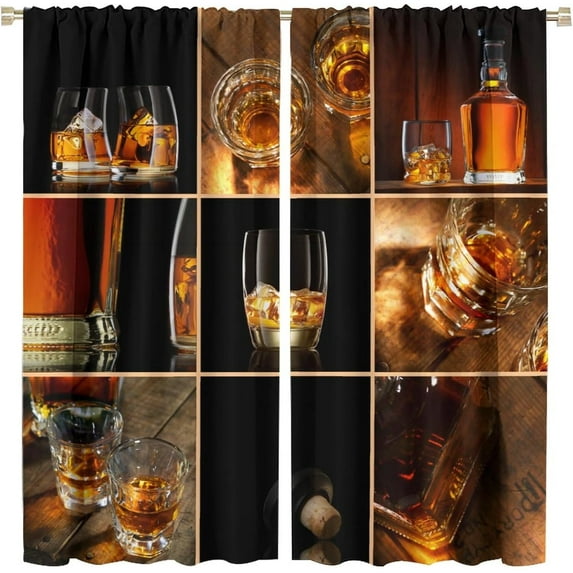 Wine Glass Kitchen Curtains, Red and White Wine Bottle Patterned Window Treatments for Living Room Bedroom Dining Kitchen Cafe Decor, Rustic Farmhouse Blackout Drapes 2 Panel Sets52x84 Inch