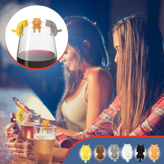 Wine Glass Markers Set of 6 | Silicone Drink Identifiers for Parties | Fun Pen-Shaped Bookmark Design | Prevent Mixing Cups