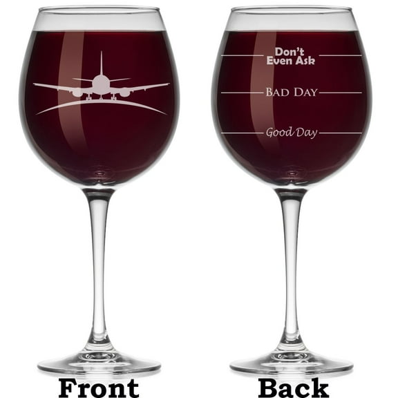 Wine Glass Mood Fill Lines Airplane Pilot Flight Attendant (Large Stemmed, 20oz)