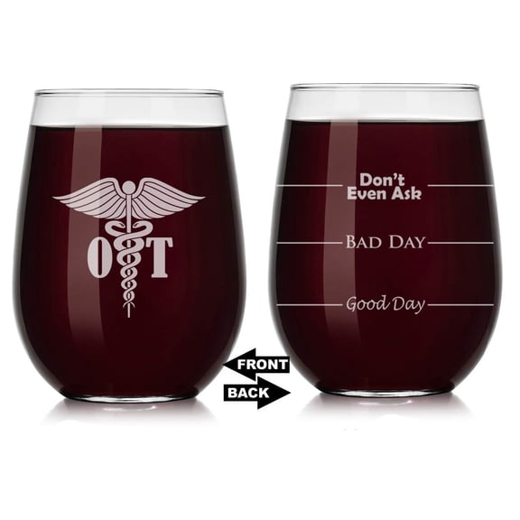 Wine Glass Mood Fill Lines OT Occupational Therapist (Stemless, 17oz)