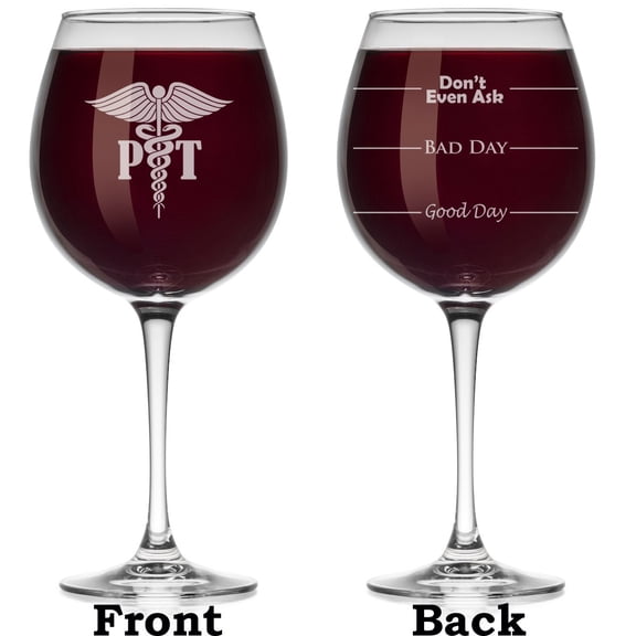 Wine Glass Mood Fill Lines PT Physical Therapist (Large Stemmed, 20oz)