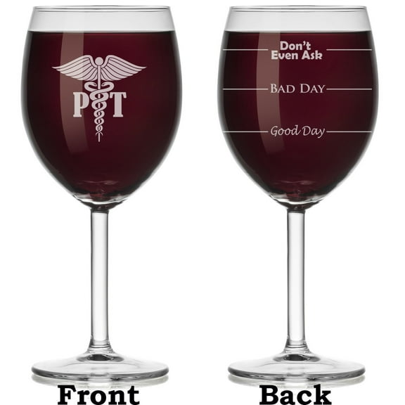 Wine Glass Mood Fill Lines PT Physical Therapist (Stemmed, 10oz)
