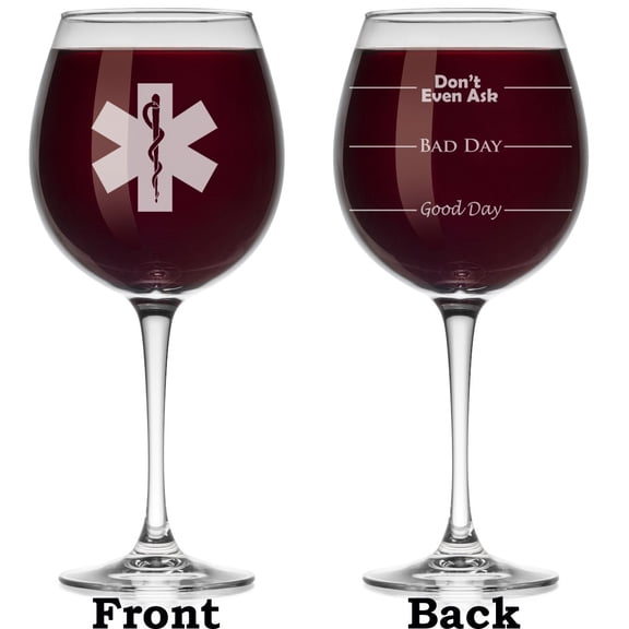 Wine Glass Mood Fill Lines Star of Life EMT Paramedic (Large Stemmed, 20oz)