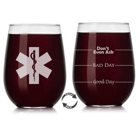 Wine Glass Mood Fill Lines Star of Life EMT Paramedic (Stemless, 17oz)