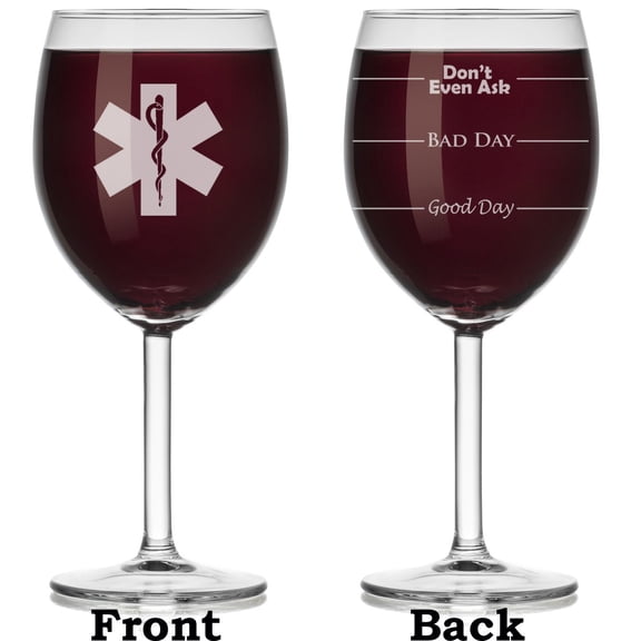 Wine Glass Mood Fill Lines Star of Life EMT Paramedic (Stemmed, 10oz)