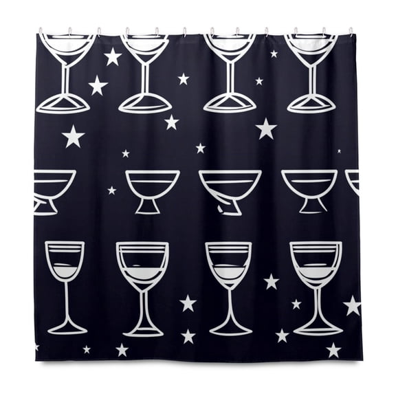 Wine Glass Pattern 72x72 Waterproof Shower Curtain Liners Durable Metal C-Hooks Fade-Proof Thermal Print Anti-Splash