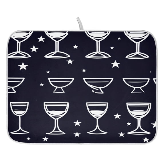 Wine Glass Pattern Dish Drying Mat for Kitchen, Quick Drying Absorbent Soft Durable 16" x 18"