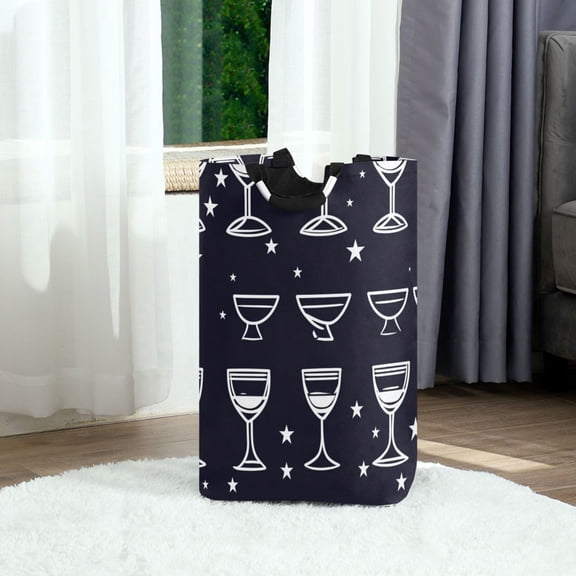Wine Glass Pattern Foldable Laundry Hamper 12.6x11x22.7in with Handles for Bathroom Bedroom Storage