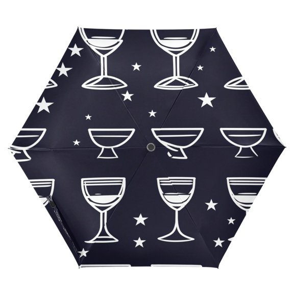 Wine Glass Pattern Folding Umbrella UV50+ Waterproof Sun Protection Auto Open Close Compact Fiberglass Frame