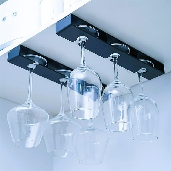 Wine Glass Rack Hanger,Under Shelf Cabinet Glasses Rack for Home,Kitchen,Bar,Plastic Stemware Rack,Glasses Storage Holder,2 Sets of Cup Organizer,Black