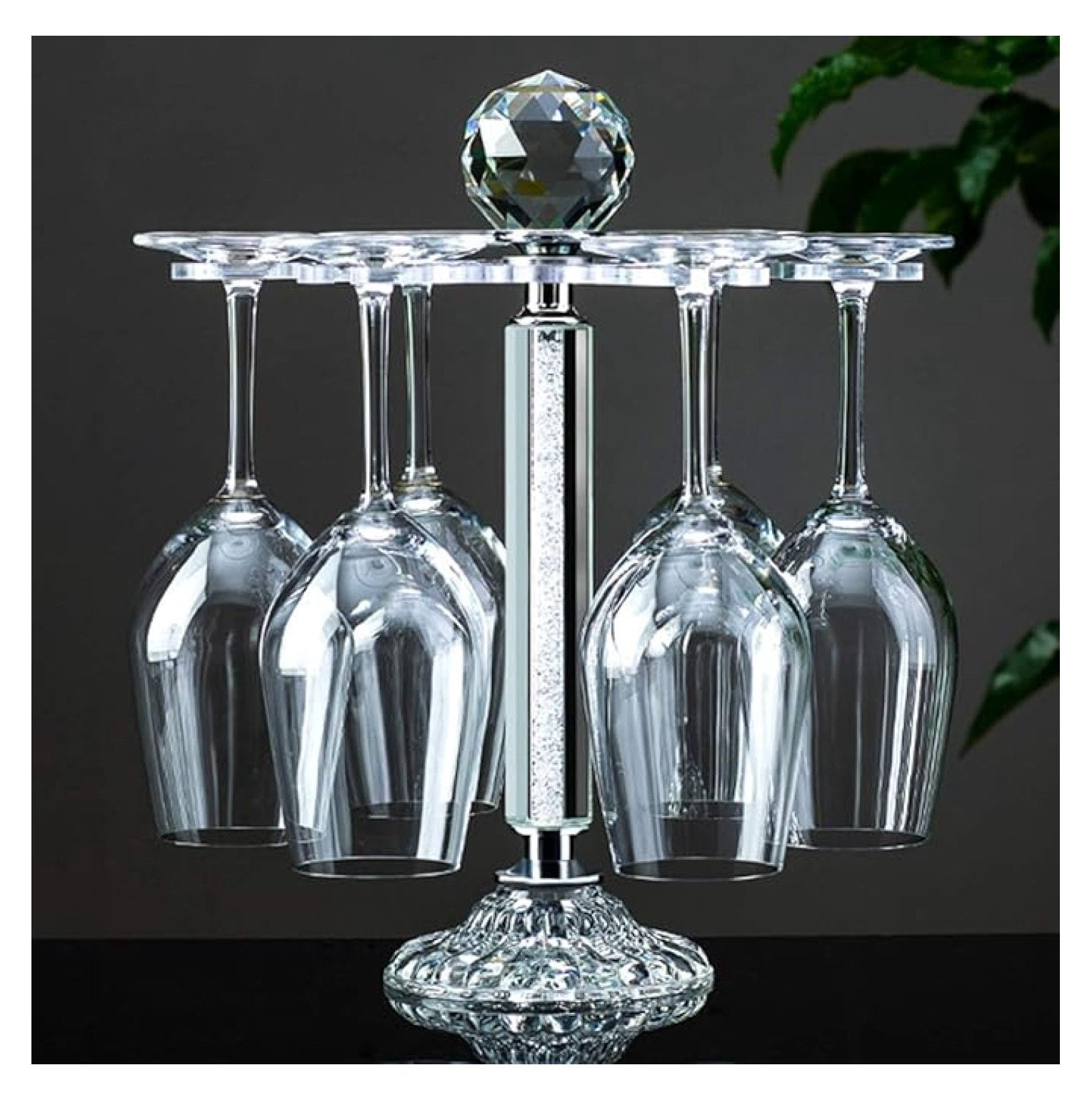 Wine Glass Rack Rotating Stemware Holder - Silver Crystal & Acrylic ...