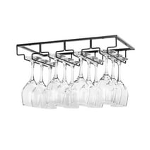 Wine Glass Rack Under Cabinet, 4 Rows Black Metal Wine Glasses Hanger for Bar Kitchen Black