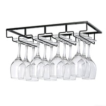 Wine Glass Rack Under Cabinet, 4 Rows Black Metal Wine Glasses Hanger for Bar Kitchen Black