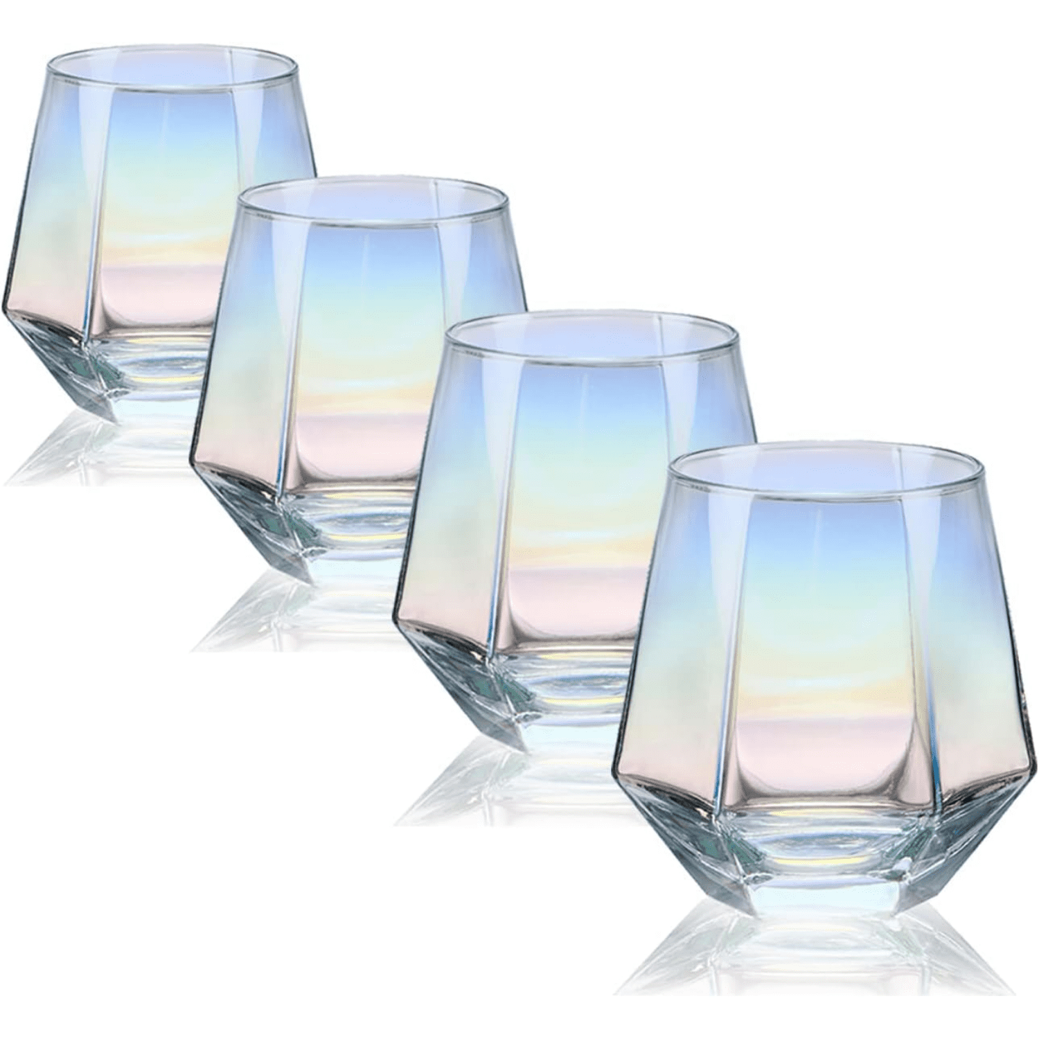 Wine Glass Set Of 4(10 Oz),Iridescent Glassware For Gift,Modern Rainbow