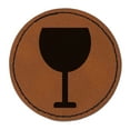 thumbnail image 1 of Wine Glass Solid 2.5" Faux Leather Round Engraved Iron-On Patch - Brown, 1 of 6