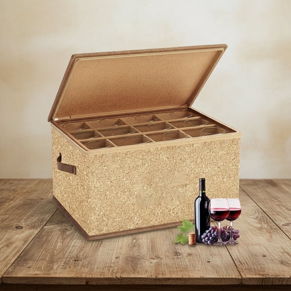 Wine Glass Storage Box with Dividers, Hard Shell, Stackable Glassware Storage Containers with Handles & Label, Tall Stemware Storage Cases for Crystal Glasses Drinkware, Moving & Home Storage