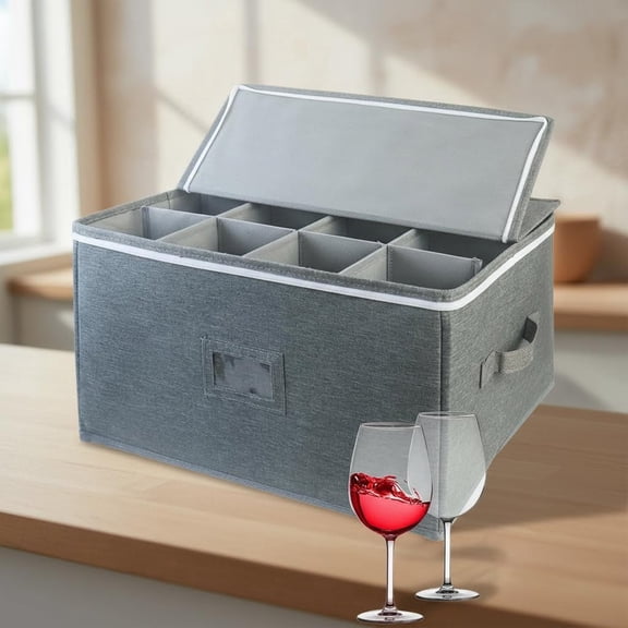 Wine Glass Storage Cases, Stemware Storage Chest Boxes with Dividers, Glassware Storage Containers Holds 12 Glasses, Flutes, Crystal, Drinkware with Label Window
