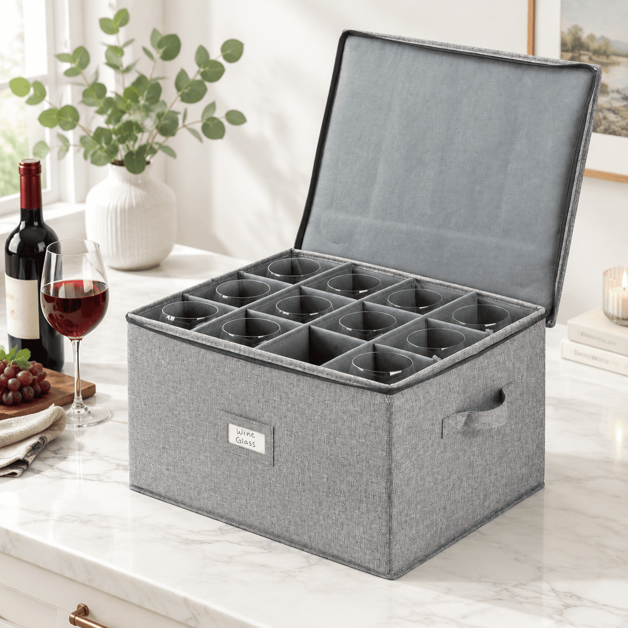 Wine Glass Storage Stackable Hard Shell Tableware Storage Chest, 16.3 x ...