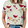 thumbnail image 1 of Wine Glass T-Shirt O Neck Retro Print Big Size T-Shirts Short Sleeve Tees Womens Pretty Design, 1 of 5